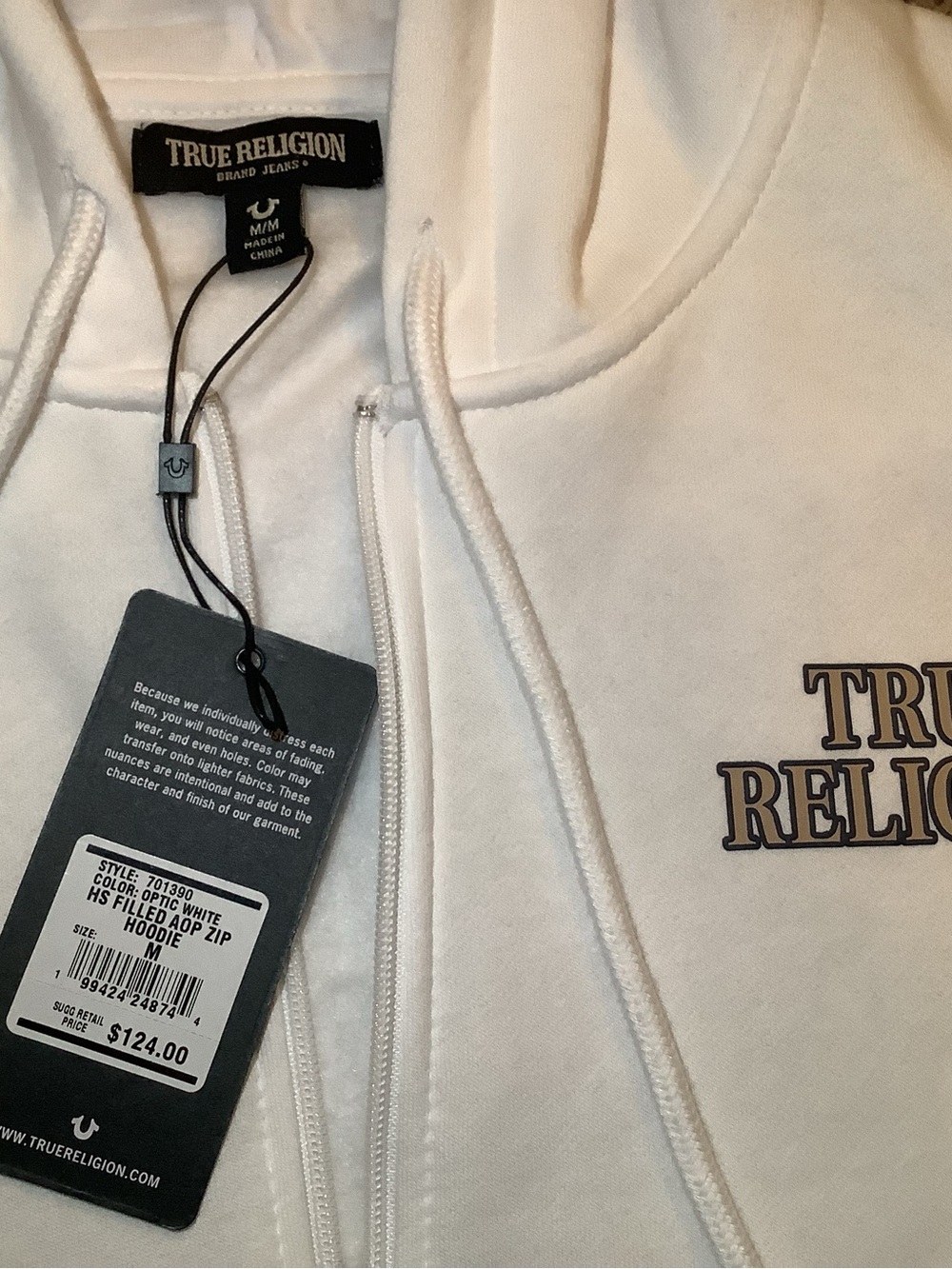 True Religion - Horseshoe Filled Allover Print Zip Hoodie, color white, size: M - Picture 3 of 9